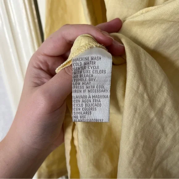 Vintage 90s Linen Yellow Button-Up Shirt - Picture 5 of 6